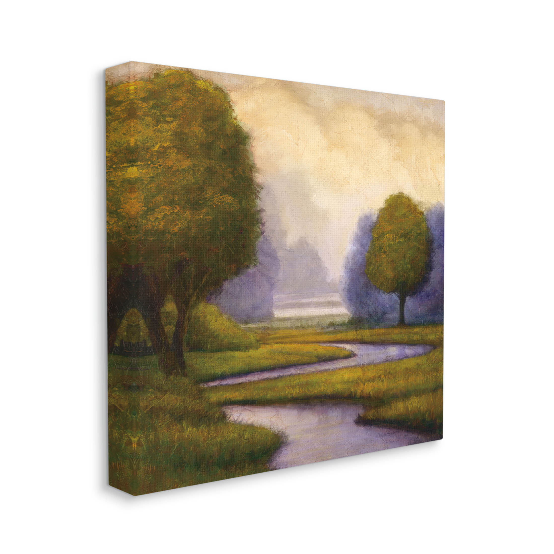 Winding Stream Landscape River Landscape Painting Gallery Wrapped Canvas Print Wall Art