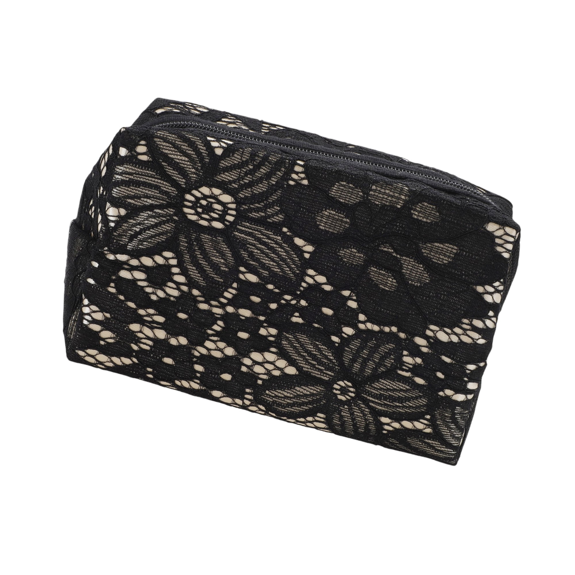 Unique Bargains 1Pc Lightweight Lace Storage Makeup Bag for Toiletry Everyday Use Black