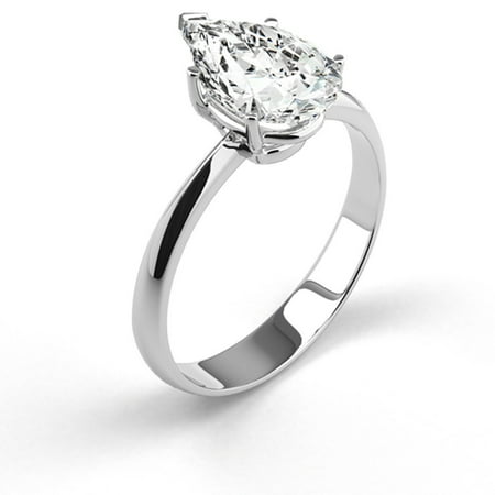 18K White Gold Diamond Engagement Ring Natural 1.07 Carat Weight Pear G