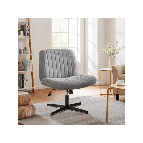 Silla Ergonómica de Oficina sin Brazos, Gris, Altura Ajustable (79-92 cm), Respaldo Reclinable 20°, Giro 260°, Asiento Acolchado (65x52 cm), Base Metálica Negra (136 kg), para Hogar y Escritorio