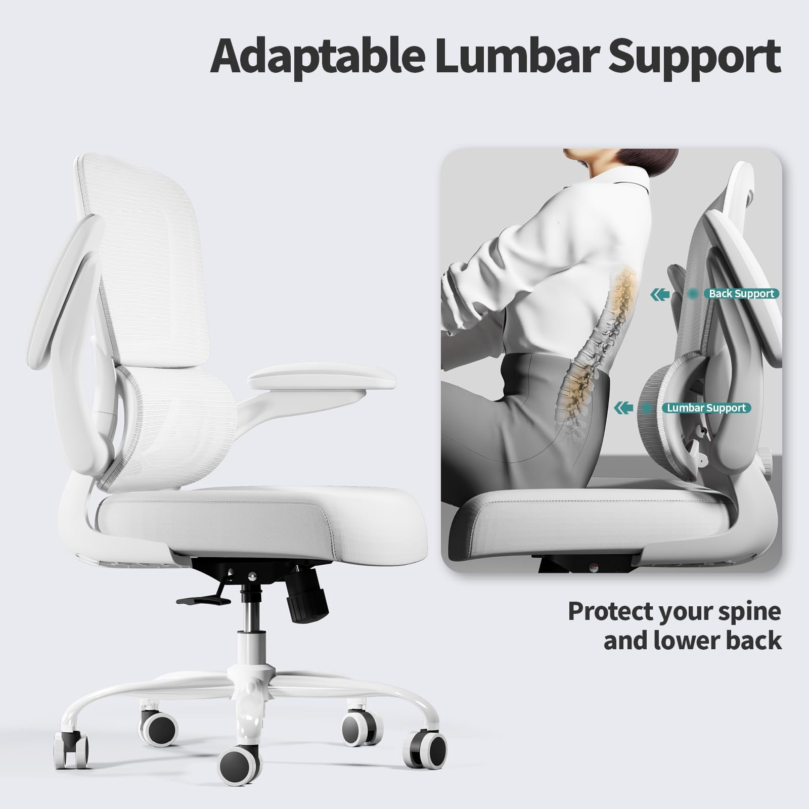 Office Chair - Ergonomic Desk Chair with Adjustable Lumbar Support, Mesh Computer Chair, Executive Chairs for Home Office Comfortable Lumbar Support (Black)
