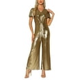 thumbnail image 2 of INSPIRE CHIC Women's Jumpsuit V Neck Puff Short Sleeve Self Tie Front Casual Jumpsuits XS Metallic, 2 of 6