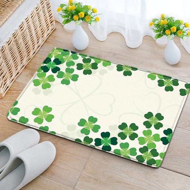 Felpudo irlandés del Día de San Patricio | Felpudo absorbente de poliéster de 40 x 60 cm | Diseño de trébol antideslizante | Alfombra de entrada que absorbe el agua | Felpudo de bienvenida para