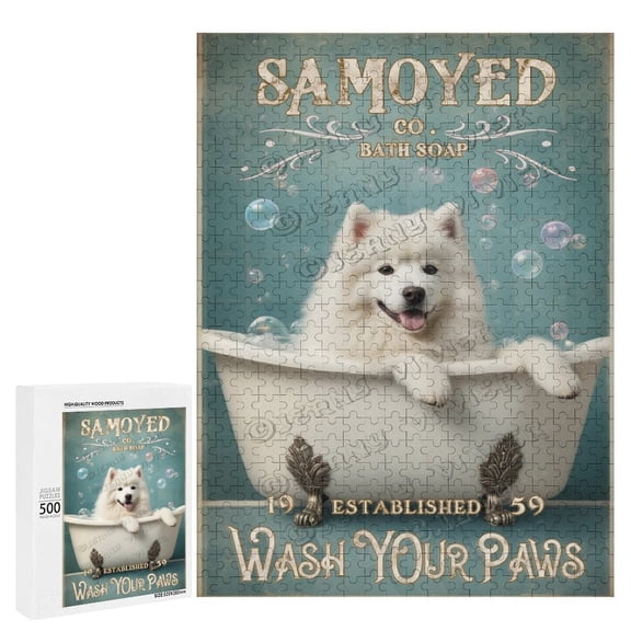 500 Piece Jigsaw Puzzle 15" x 21" Finished Size Samoyed Dog Jigsaw Puzzles for Adults Educational Games Colorful Puzzles for Home Decoration