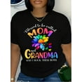 thumbnail image 1 of Blessed to be Called Mom and Grandma" Graphic Tee - Casual Crew Neck, Short Sleeve, Plus Size T-Shirt with Colorful Floral & Heart Print, Polyester, All-Season Wear, Casual Wear Tee | Floral Print To, 1 of 8