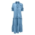 thumbnail image 4 of Hvogkswy Denim Dress for Women Long Sleeve Lapel Button Down Flowy Long Dress Loose Bohemian Denim Shirt Maxi Dresses with Ruffle Hem, 4 of 5
