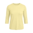thumbnail image 4 of Wang6 Women 3/4 Sleeve Basic T Shirts Trendy Slim Fit Solid Tops Fall Crew Neck Going out Tees 0702LiLight Yellow L, 4 of 5