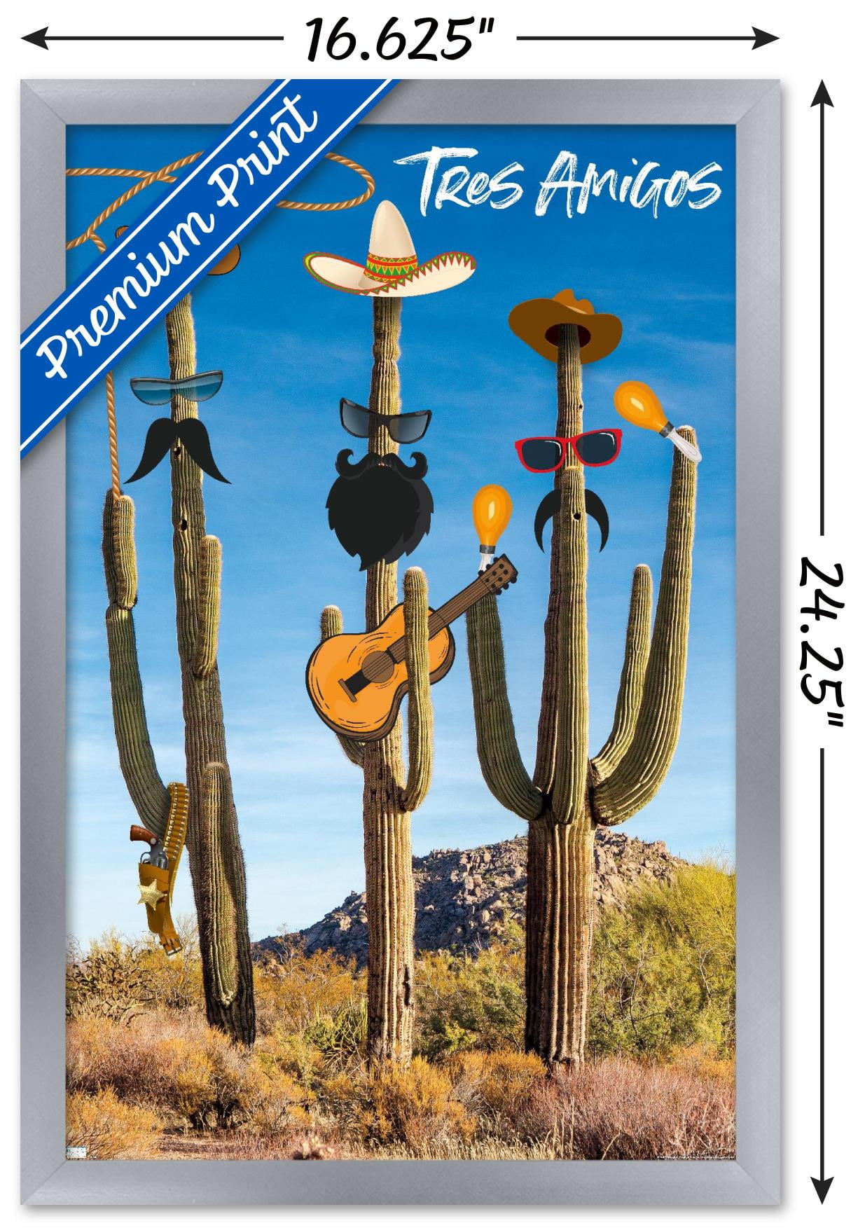 Cactus -Tres Amigos Wall Poster with Wooden Magnetic Frame, 22.375" x 34" -  Walmart.com