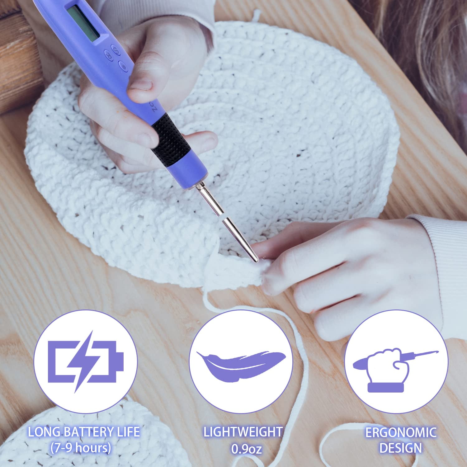 Ycxydr Digital Counting Crochet Hook Set with 12 Hooks, LED Light, Ergonomic Grip, Digital Stitch Counter
