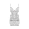 thumbnail image 4 of OSOLU Solid Color Women V-Neck Spaghetti Sequin Dress Temperament Party Little Black Dress Sexy Backless Mini Dress Cute Sundress Dresses For Women 2025 Elegant Classy, 4 of 5
