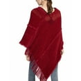 thumbnail image 3 of SWSMCLT Women's Knit Sweater PonchoCrochet Ponchos and Wraps Soft Winter Warm Blanket Wrap Shawl Pashmina Cape Sweater Casual Tassel Fringe Burgundy One Size, 3 of 3