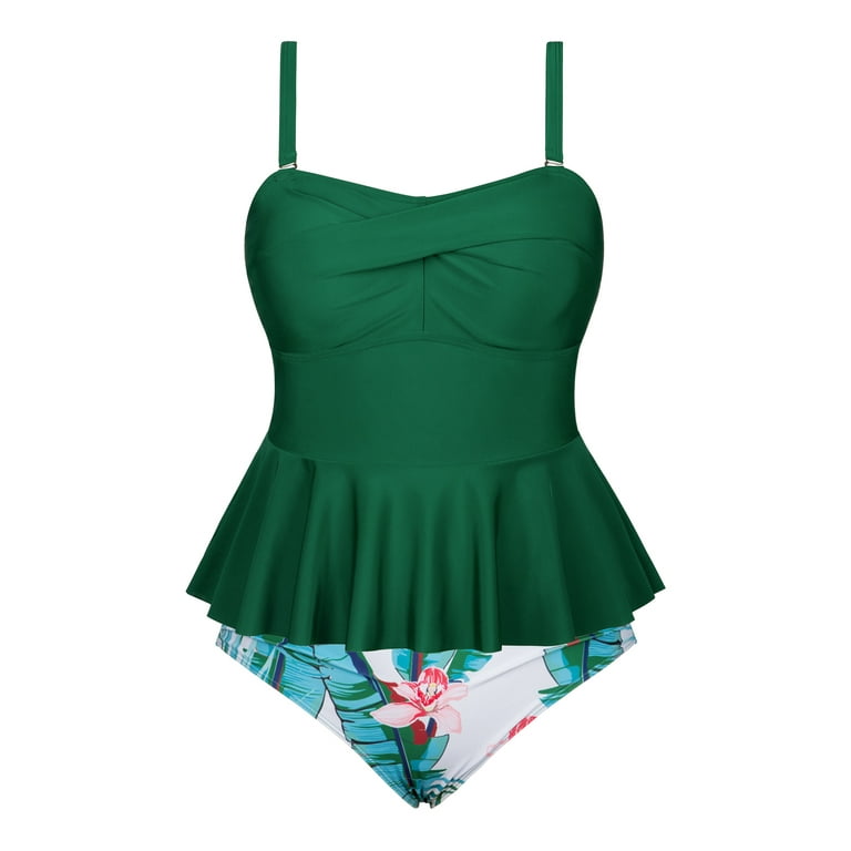 Buy Valurile Marii Women Plus Size Swimsuits Two Pieces Bikini Set Ruffled  Flounce High Waisted Ruched Bathing Suits for Women, Greenrose, 4X-Large at