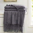 thumbnail image 4 of X XBEN Knitted Throw Blanket for Couch, Bed and Sofa, Super Soft Blanket with Tassels,Dark Gray Throw Blanket-All Seasons Suitable(50"x90"), 4 of 6