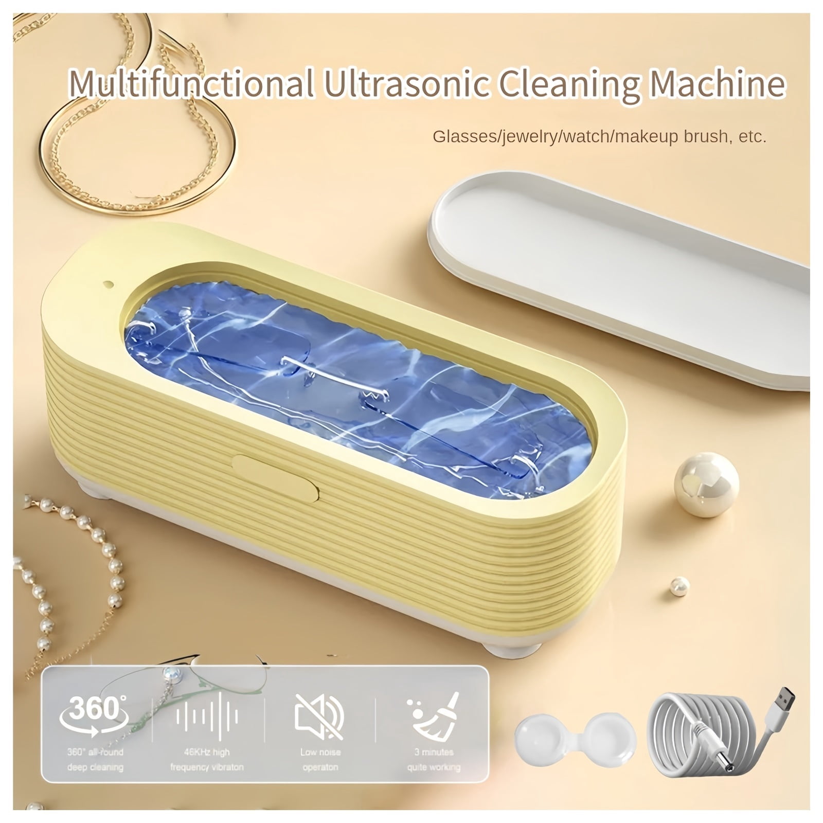 Portable Ultrasonic Cleaner Mini Smart Electric Cleaning Box for Jewelry Makeup Brushes Glasses Low