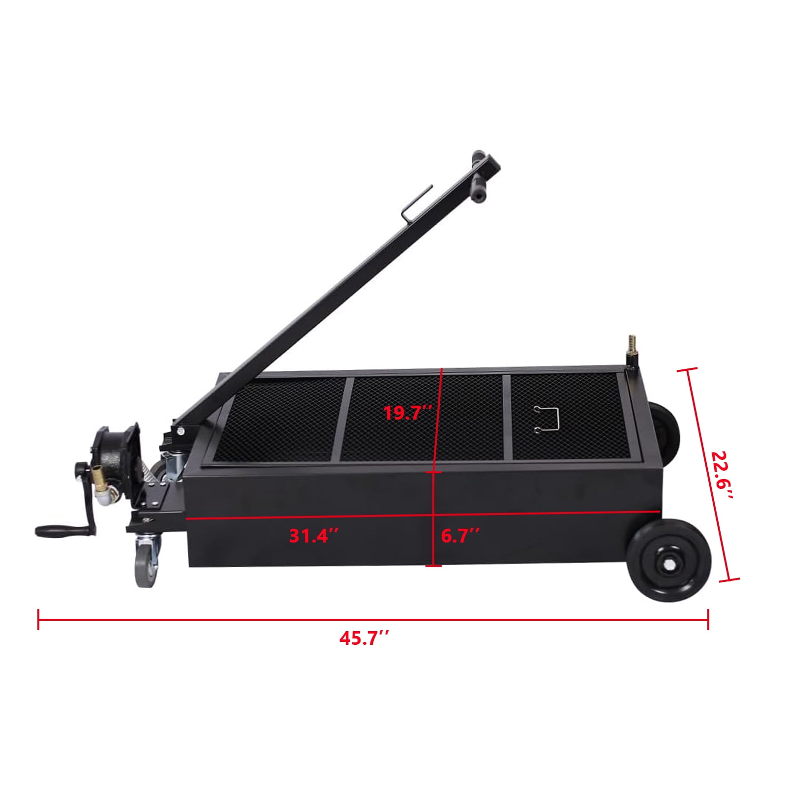 25 Gallon - Low Profile Oil Drain Pan, Oil Drain Pan with Manual Pump - Folding Handle, Heavy-Duty Mobile Oil Drain Tank with Locking Wheels & Filter Screen for Easy Truck, SUV Oil Changes