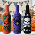 thumbnail image 3 of JUSTUP Halloween Wine Bottle Cover Pumpkin Skull Spider Pattern Knit Bottle Protection Bag Creative Halloween Elements Kitchen Decor (Orange, One Size) M01, 3 of 5