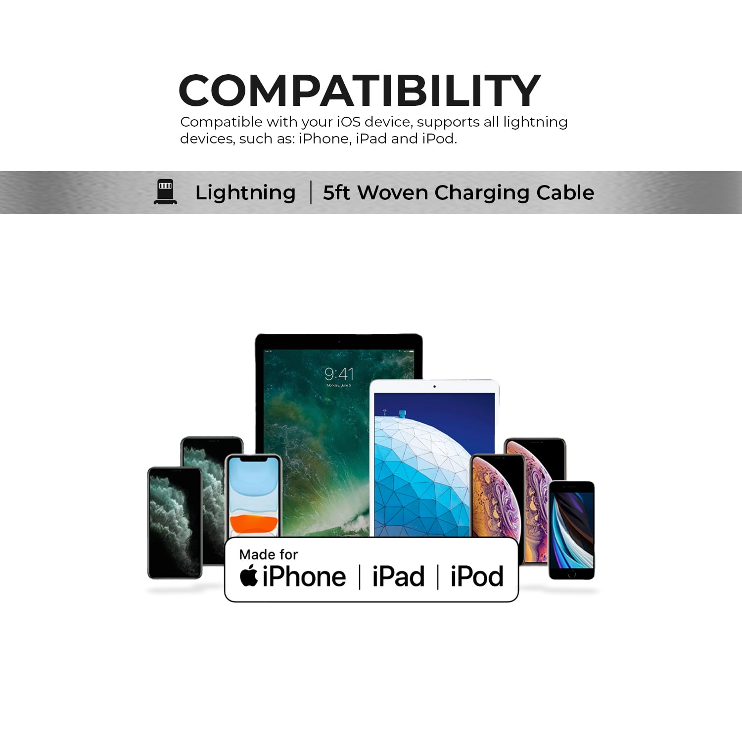 Liquipel Powertek USB-A to Lightning Woven Cable - Black