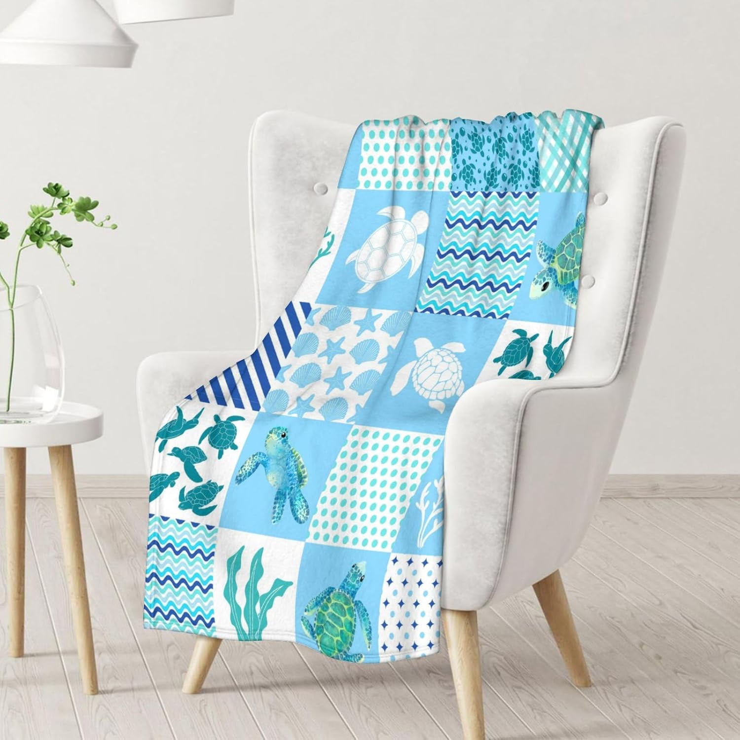 Sea Turtle Blanket for Women & Girls - 40x50 Inches Crib Size - Soft Fuzzy Plush Throws Gifts - Blue Cute Ocean Blanket for Couch & Sofa