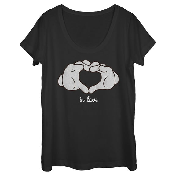 Women's Mickey & Friends Mickey Mouse Glove Heart  Scoop Neck Black Medium