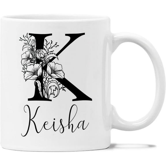 Name Mug Gifts, Initial Floral Alphabet Coffee Mugs, Custom Name Mug For Men/Woman, Name Mug Birthday Gifts For Friends/Brother/Sister, Customized Mug With Name 11oz