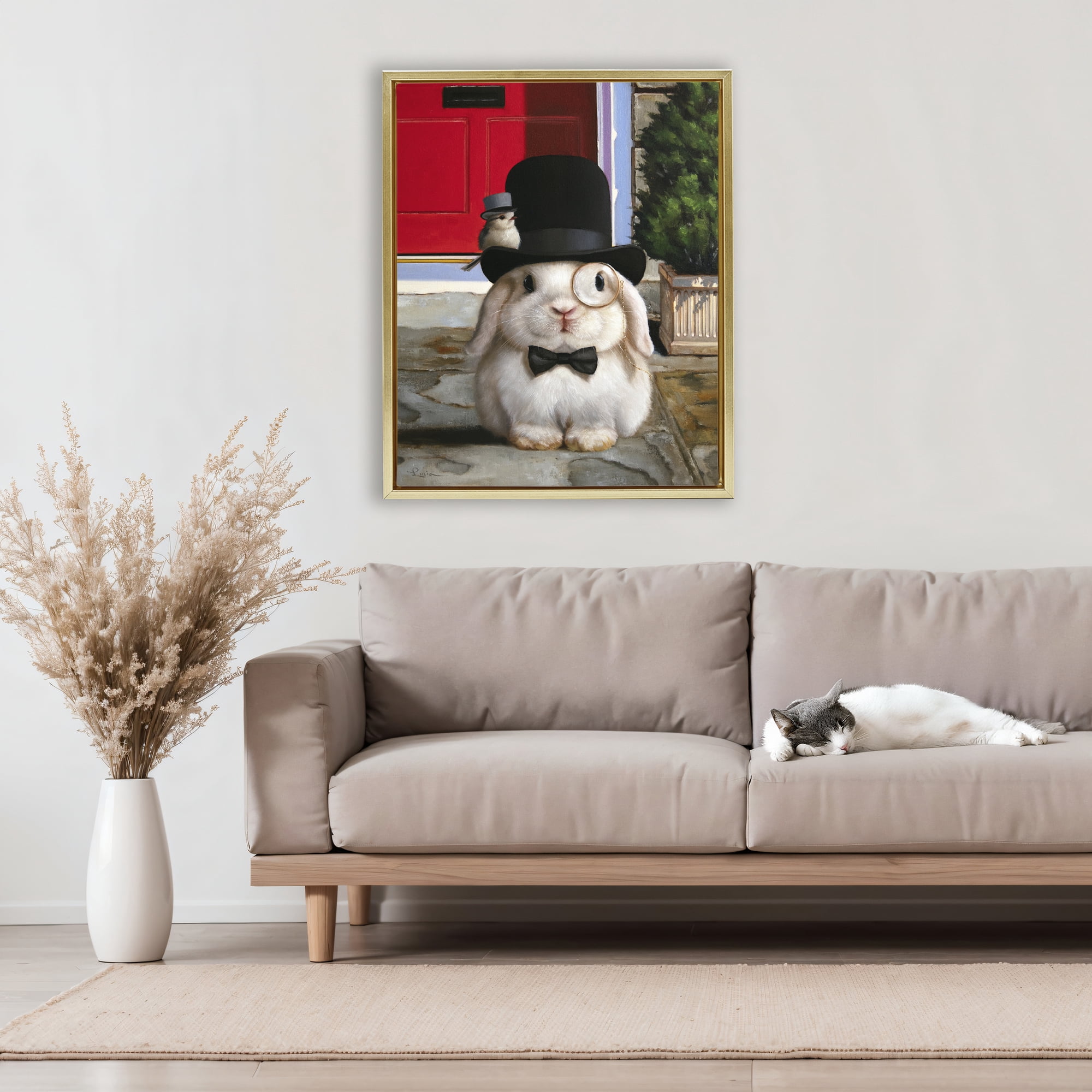 Stupell Industries Lord Bunbury Rabbit Gold Framed Floater Canvas Wall Art, design by Lucia Heffernan