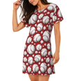 thumbnail image 2 of Vsdgher Motif Baseball Mignon Chemise de Nuit à Manches Courtes Col Rond Robe de Nuit Confortable à Volants, 2 of 6
