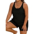 thumbnail image 5 of VEKDONE Women's Plus Size Swim Romper One Piece Swimsuits Solid Color Crewneck Modest Bathing Suit with Pockets Casual Beach Swimwear Black XXL, 5 of 6