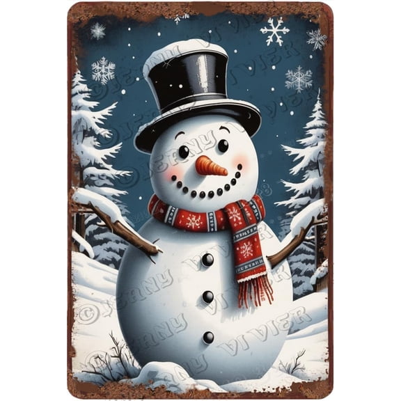 Winter Snowman Creative Aluminum Sign Rustic Farmhouse Decor Christmas Party Decorative Outdoor Christmas Yard Sign Shabby Chic Country Xmas Wall Decor 12x8 inches
