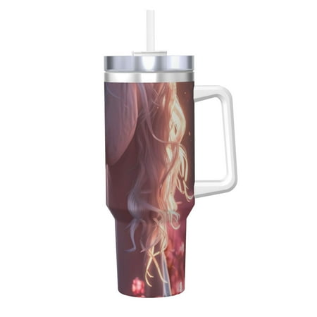 

Salouo Flower White Horse for 40oz Water Bottle with Handle & Flip Straw - Stainless Steel Vacuum Insulated Tumbler-Reusable Travel Coffee Mug- Gifts for Women & Men