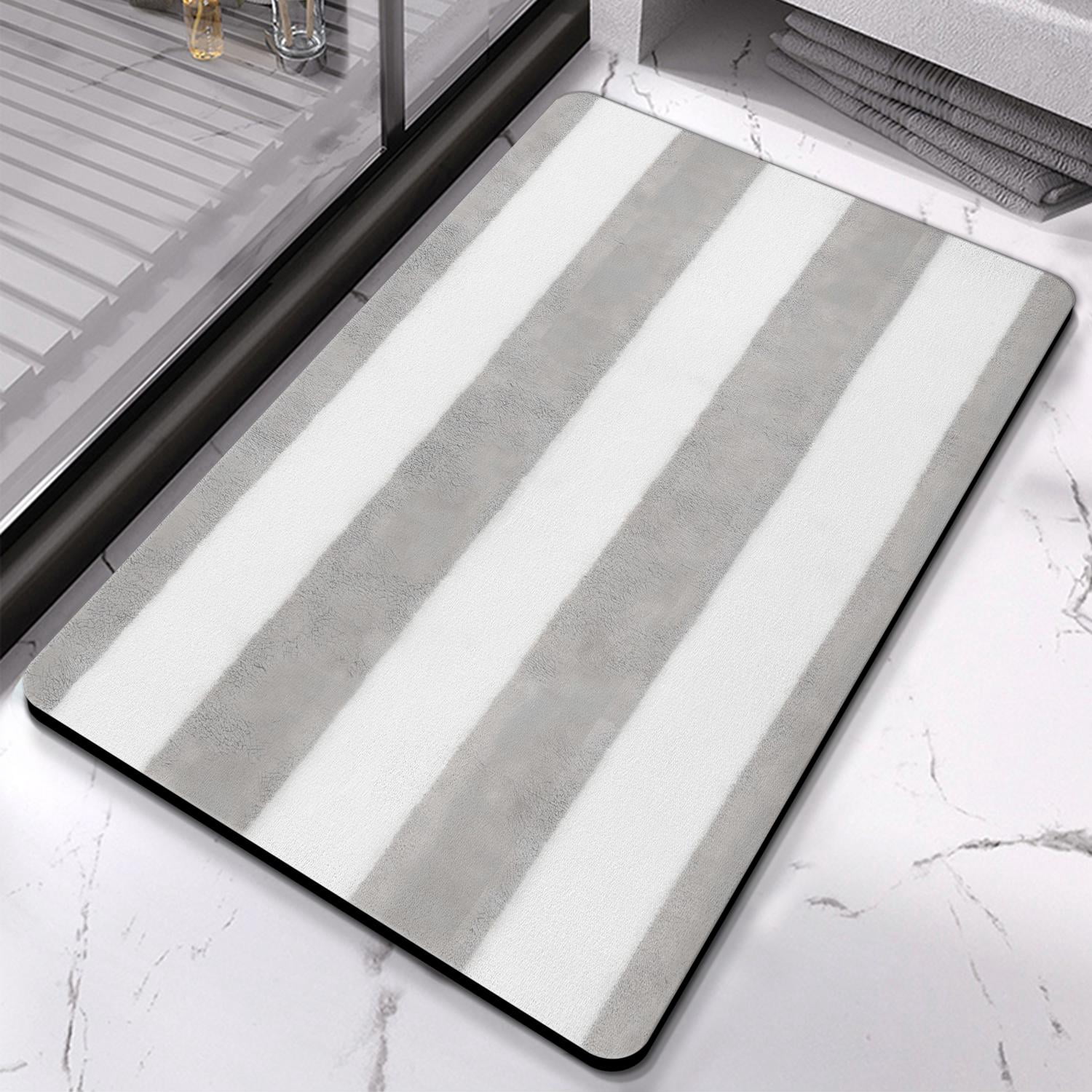 Premium Striped Microfiber Bathroom Rugs 20x32 in - Extra Thick, Super Absorbent Bath Mat, Anti-Slip for Safety, Machine Washable for Tub and Shower