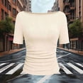 thumbnail image 4 of Erwazi Womens Summer Short Sleeve Tops Boat Neck Ribbed Knit Slim Fit T-Shirt Casual Basic Tee Top, 4 of 5