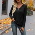 thumbnail image 4 of ClodeEU Womens Long Sleeve Shirts, V Neck Button Henley T Shirts ,Casual Pullover Lightweight Tunic Blouse Black,Womens Plus XXL, 4 of 7