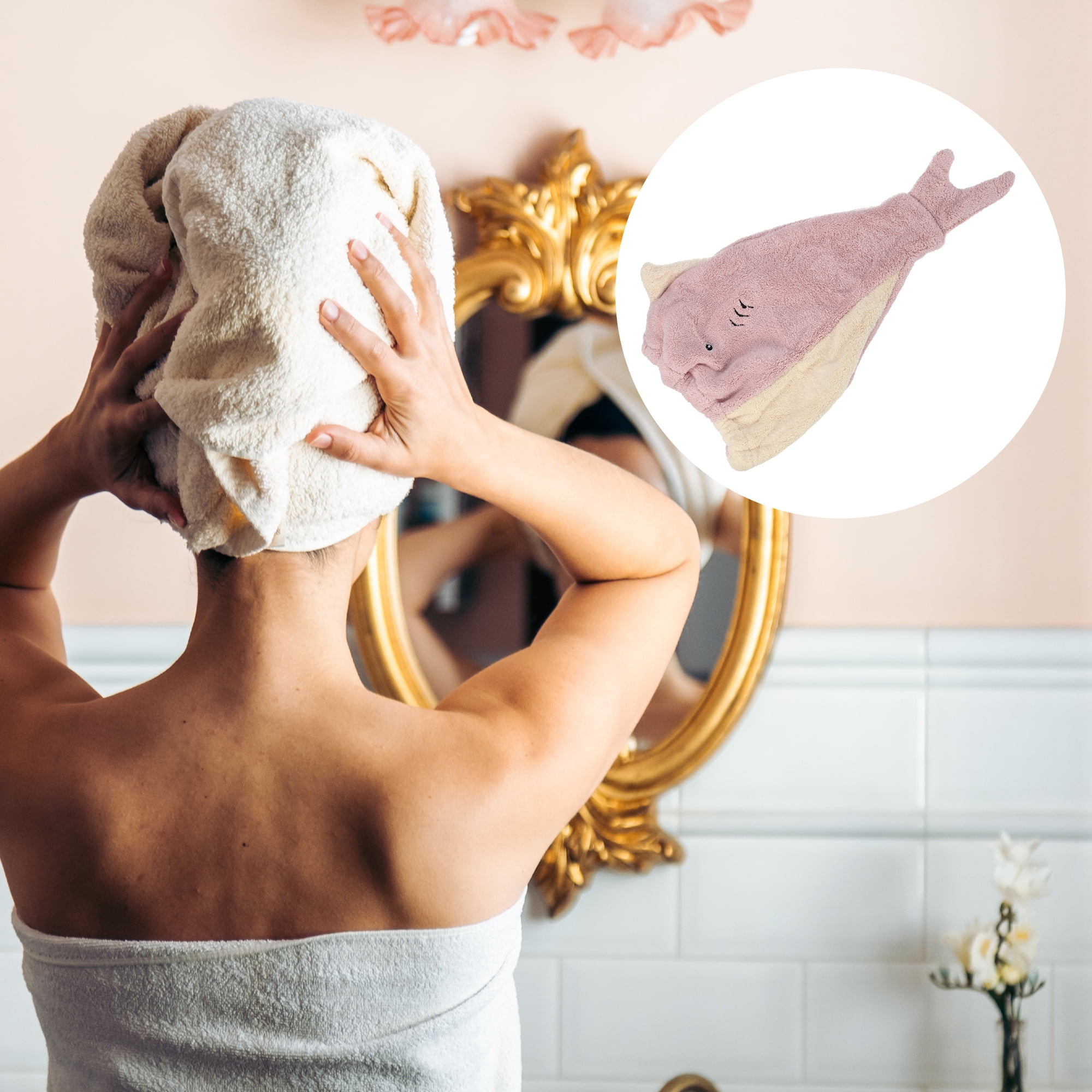 Unique Bargains Quick Drying Lightweight Absorbent Hair Drying Towel Cap Pink