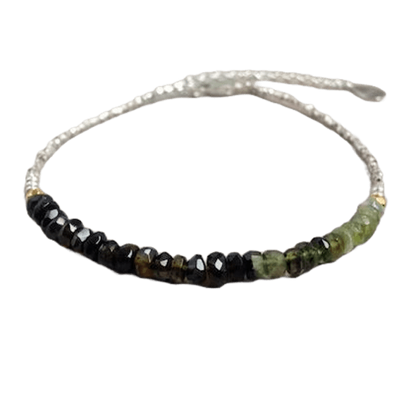Green Tourmaline 3.5mm Rondelle Shape Faceted Cut Beads 7 inch Adjustable Silver Plated Clasp Bracelet for men, women, unisex. Link Chain Stacking Bracelet.|LINK_03592