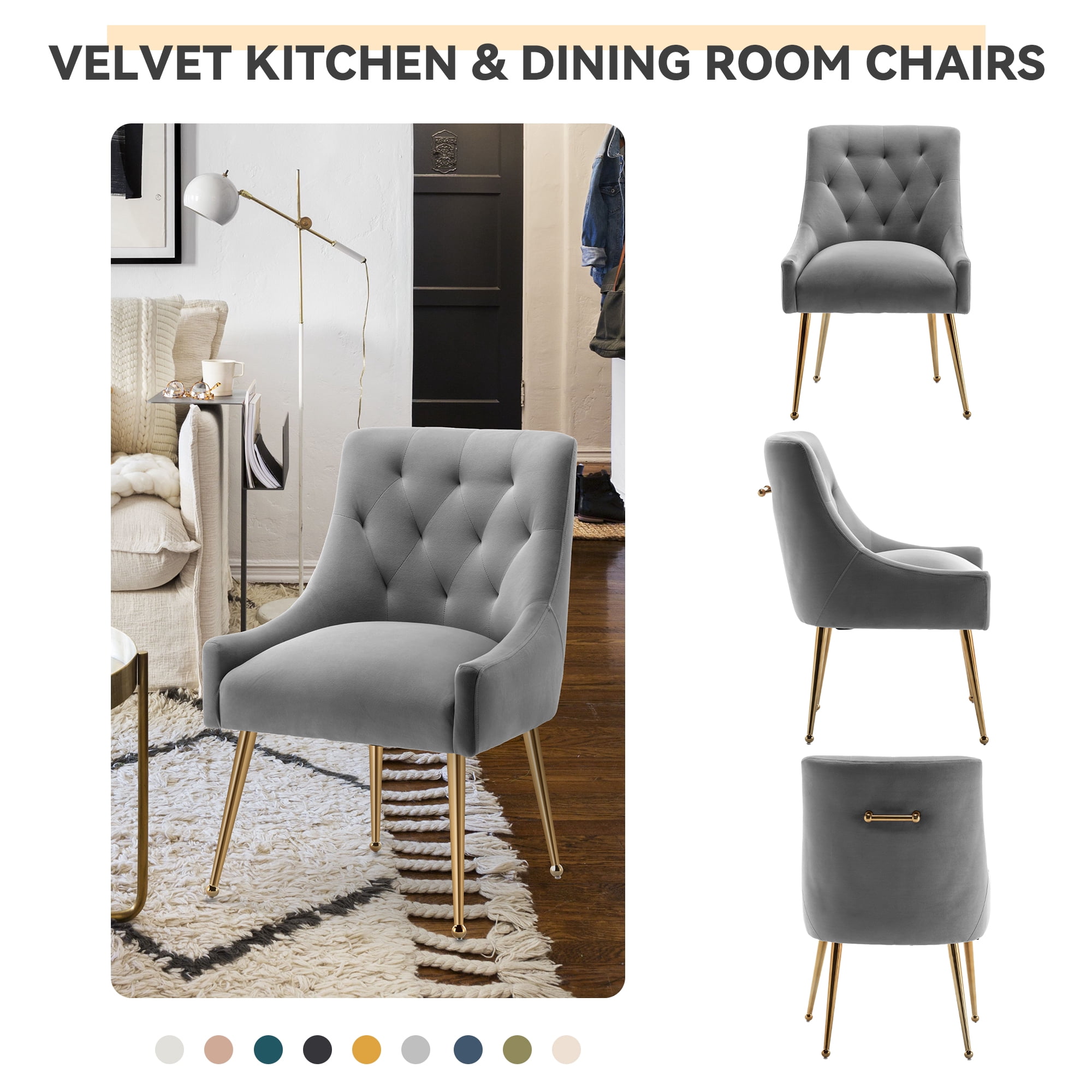 SEYNAR Elegant Tufted Upholstered Dining Chairs Set of 6, Velvet Accent Chair for Dining Room(Grey)