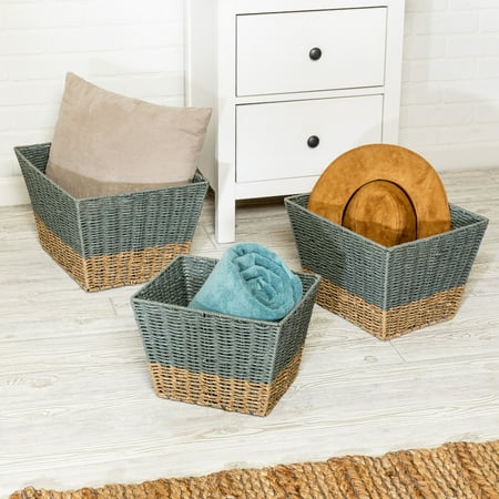 Seagrass Nesting - Mainstays Set of 3 Square Nesting Seagrass 2-Color Baskets, Natural & Grey