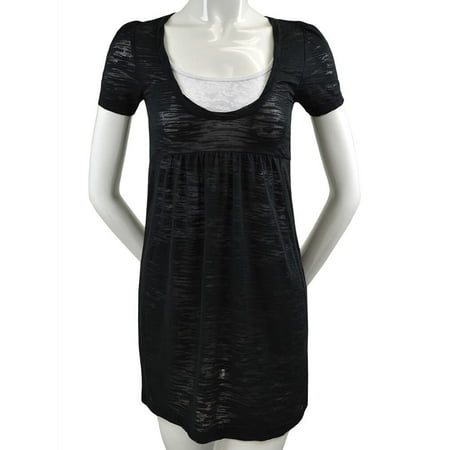Striped Baby Doll Dress - Kavio! Women's Striped Burnout Baby Doll Short Sleeve Dress Black/Black M