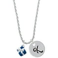 thumbnail image 1 of Delight Jewelry Silvertone Small 3-D Blue Present Box with Bow Silvertone Script Initial Disc - K - Charm Necklace, 20"+3", 1 of 4