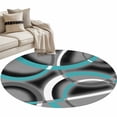 thumbnail image 2 of Round Area Rugs Collection 3 Ft, Turquoise Geometric Non-Slip Residential Carpet, Grey Classic Abstract Lines Striped Indoor Crawling Mats Doormat Runner Rugs Play Mat for Bedroom, 2 of 8