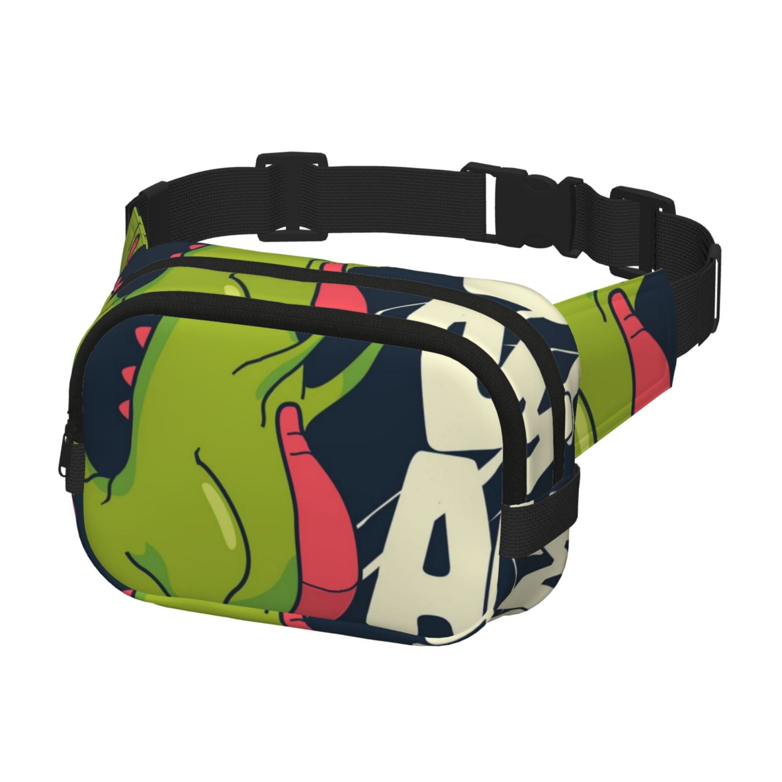 Picia Dinosaur Basketball Player Print Square Double-Layer Waist Bag Mini Adjustable Waist Belt Bag Exercise Running Travel Hiking