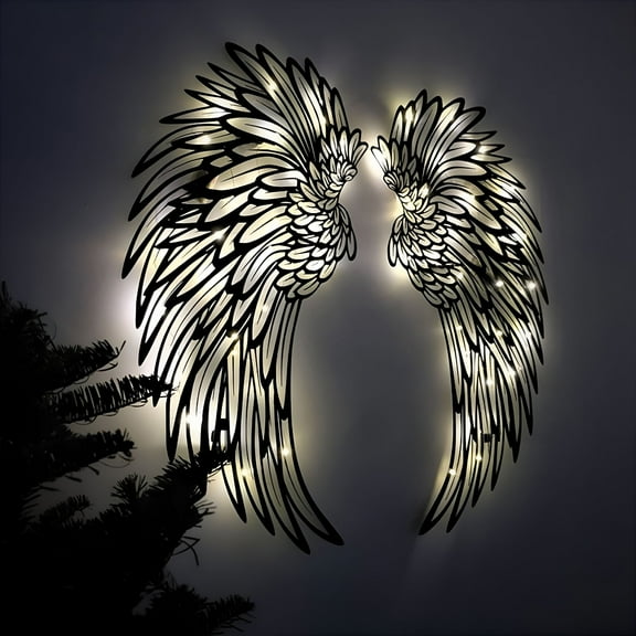 LAMIRO 1 Pair Angel Wings Metal Wall Art Decor with LED Lights,3D Angel Wings Wall Sculptures Decor,DIY Metal Wall Art Hanging Decor,for Home Bedroom Living Room Garden Office