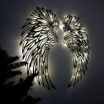 LAMIRO 1 Pair Angel Wings Metal Wall Art Decor with LED Lights,3D Angel Wings Wall Sculptures Decor,DIY Metal Wall Art Hanging Decor,for Home Bedroom Living Room Garden Office
