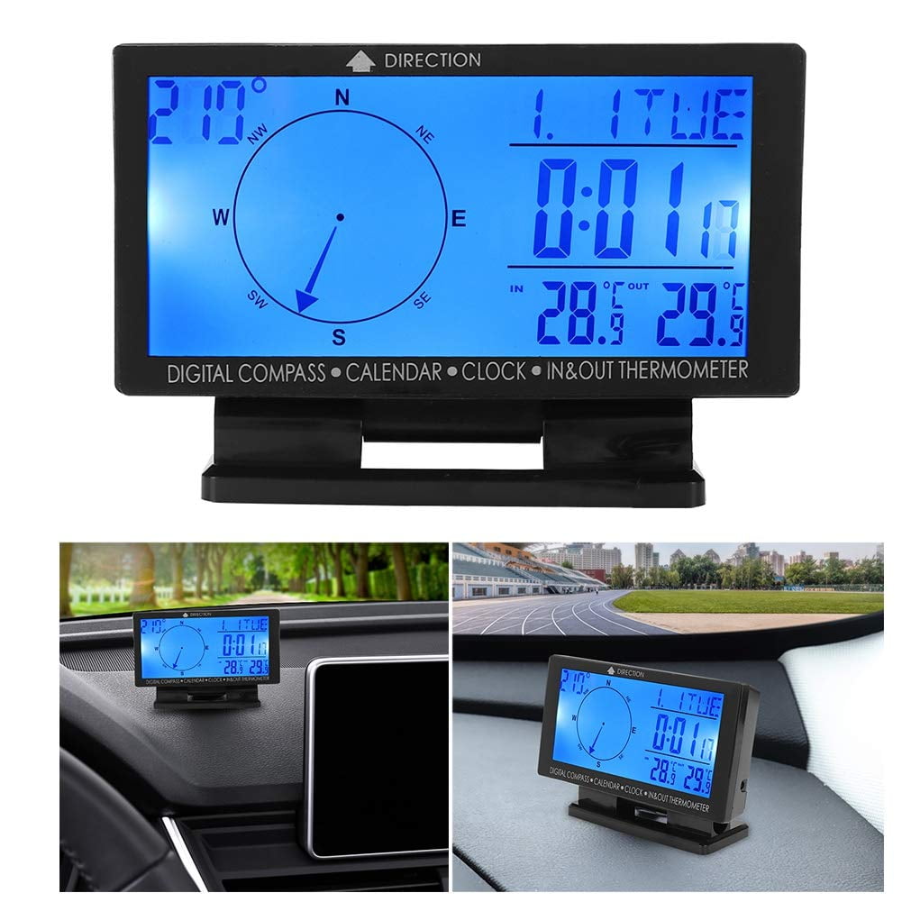 4.6" LCD Screen Digital Compass with Calendar Clock In/Out Thermometer Blue LED