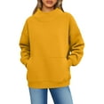 thumbnail image 2 of Mock Neck Sweatshirt Women No Hood Turtleneck Tops Casual Oversized Y2K Long Sleeve Pullover Sweatshirts With Pockets Yellow 2XL, 2 of 7