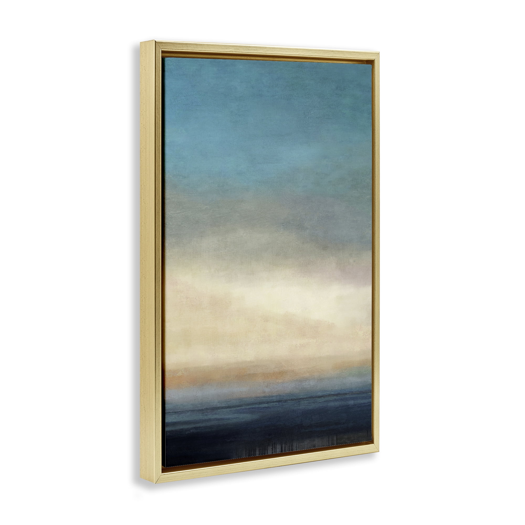 Stupell Industries Deep Blue Ocean Abstract Coastal Painting Gold Floater Framed Canvas Art Print Wall Art, 17 x 25