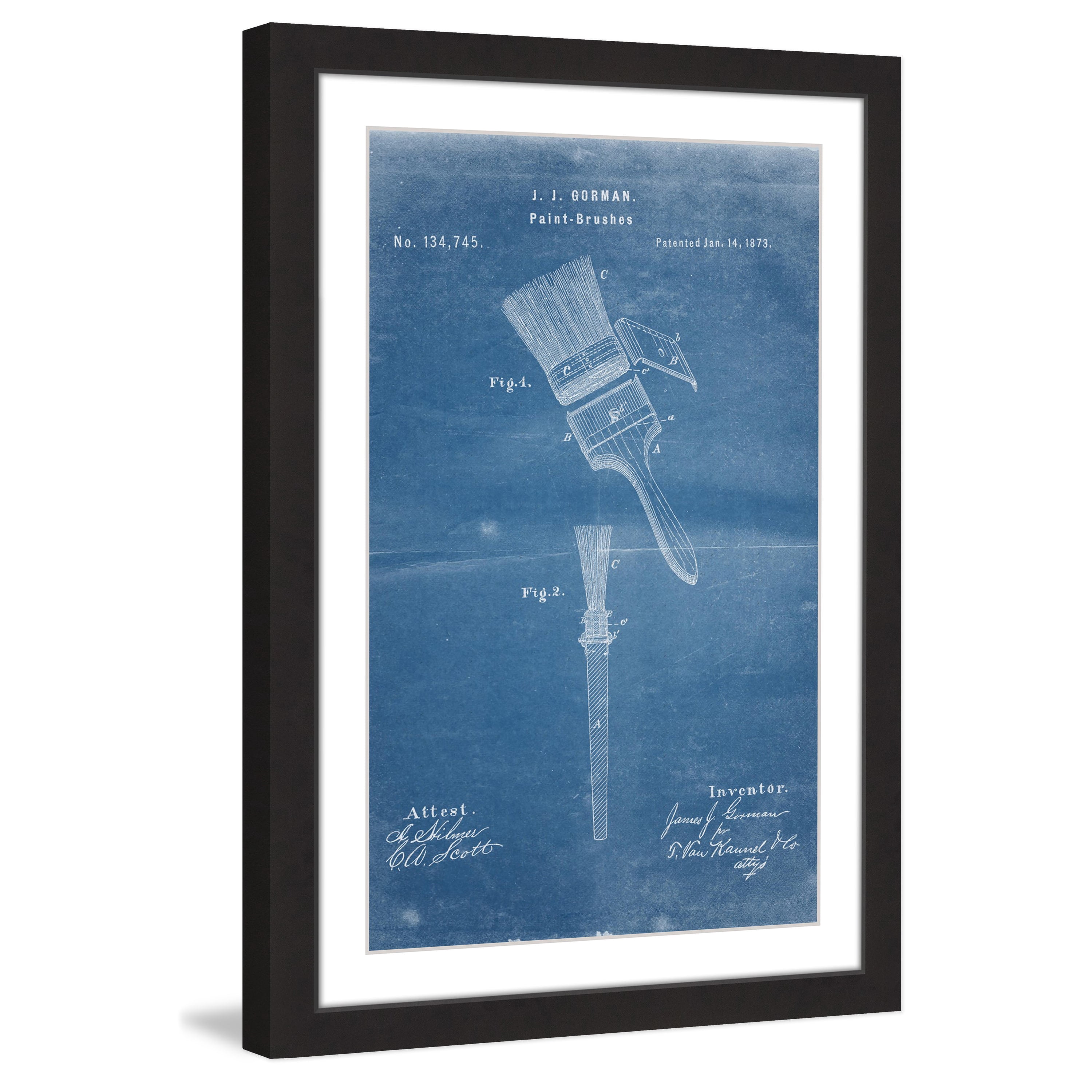 "Paint Brush 1873 Blueprint" Framed Painting Art Print