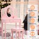 thumbnail image 3 of Lighted mirror para niños vanity-little girls' makeup mesa y stool con tri-fold mirror cajón y almacenamiento grid para 3-9 year-old girls in rosa, 3 of 6