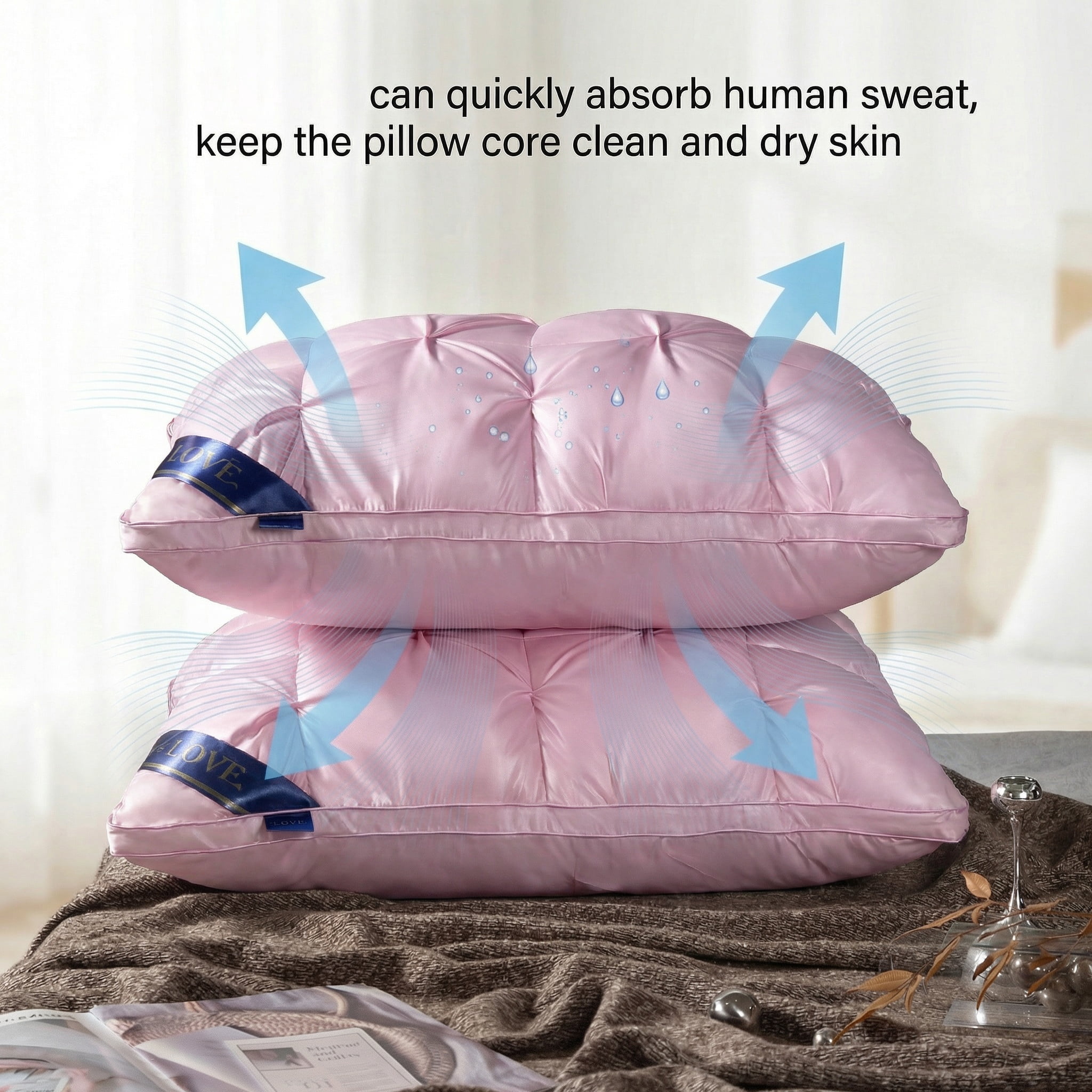 2PCS Hotel Quality Pinch Pleat Pillow, Breathable & Skin-Friendly Pillow Core, Light Luxury Decorative Pillow, Neck Support & Sleep Enhancing Pillow, Available in Multiple Colors(pink,Queen)