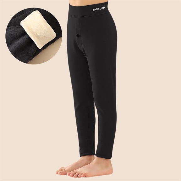 BRGZLK Boys Thermal Underwear Pants Kids Breathable Fleece Lined Leggings Pants Full Length Leggings Casual Comfortable Clothes Black 3-4 Years