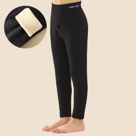 Workwear Pants for Kids Children s Thicken Fleece Warm Leggings Thermal Long Pants Kids Elastic Jogger Base Layer Leggings Black 11Y